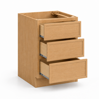 Slim Shaker Natural Oak Three Drawer Base Cabinet