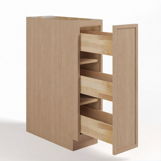 Wooden cabinet with open drawers on a white background| USA Cabinets Outlet|
