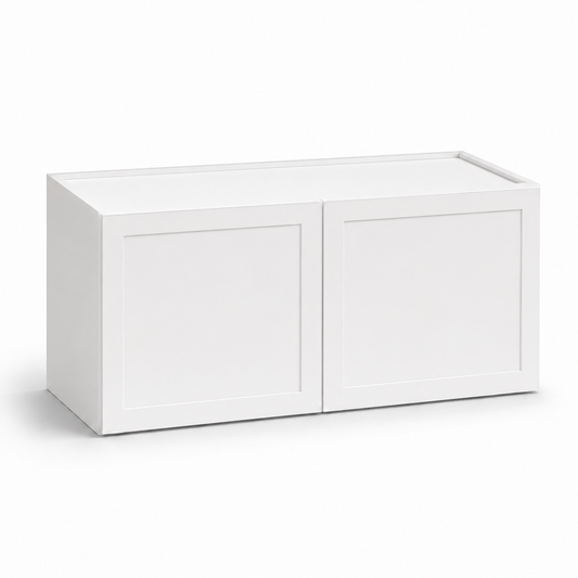 White storage unit with two doors on a white background at USA Cabinets Outlet