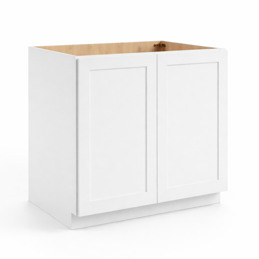 Slim Shaker White Base Cabinet Double Doors Full Height | USA Cabinets Outlet 