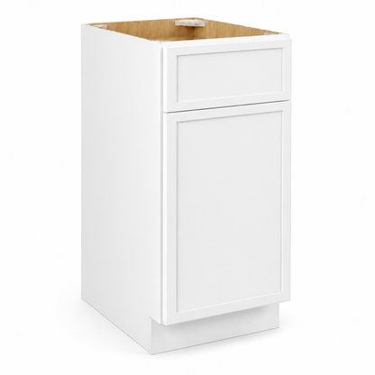 A white kitchen base cabinet with a single drawer on top and a larger lower cabinet door, shown on a clean white background| USA Cabinets Outlet|