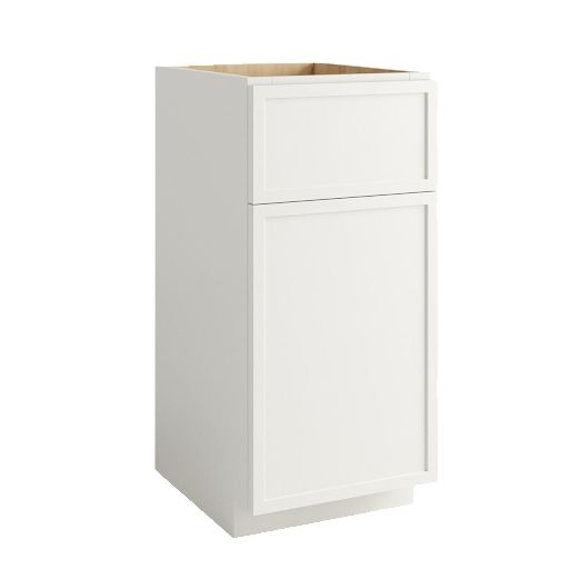 White cabinet with a door and drawer on a white background  ( USA Cabinets Outlet )