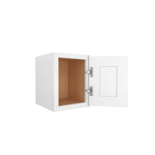White cabinet with open door revealing wooden interior on a white background| USA Cabinets Outlet|