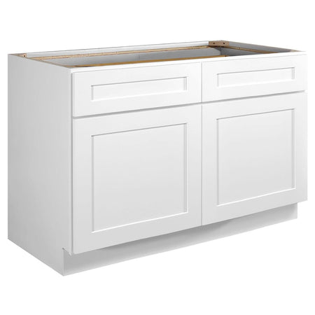 White kitchen cabinet with a silver countertop on a white background