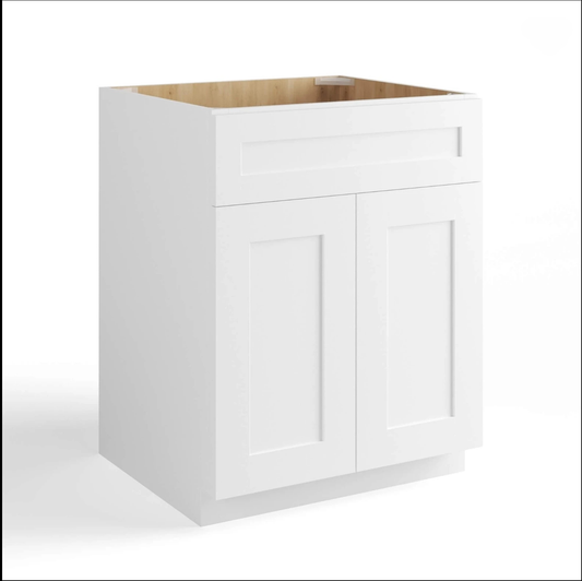 White  Shaker 24"D Base Cabinet with Double Doors & Single Drawer