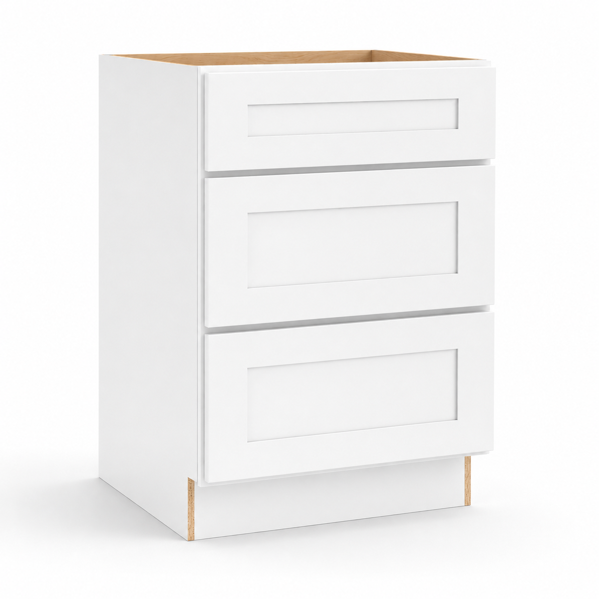 White Shaker Three Drawer Base Cabinet