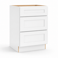 White Shaker Three Drawer Base Cabinet