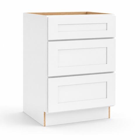 White Shaker Three Drawer Base Cabinet