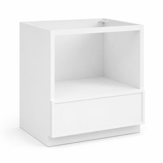 White cube-shaped storage cabinet unit with a drawer on a white background| USA Cabinets  Outlet |