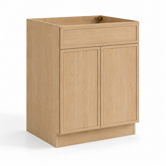 Natural Oak Slim Shaker  24"D Base Cabinet with Double Doors and Single Drawer