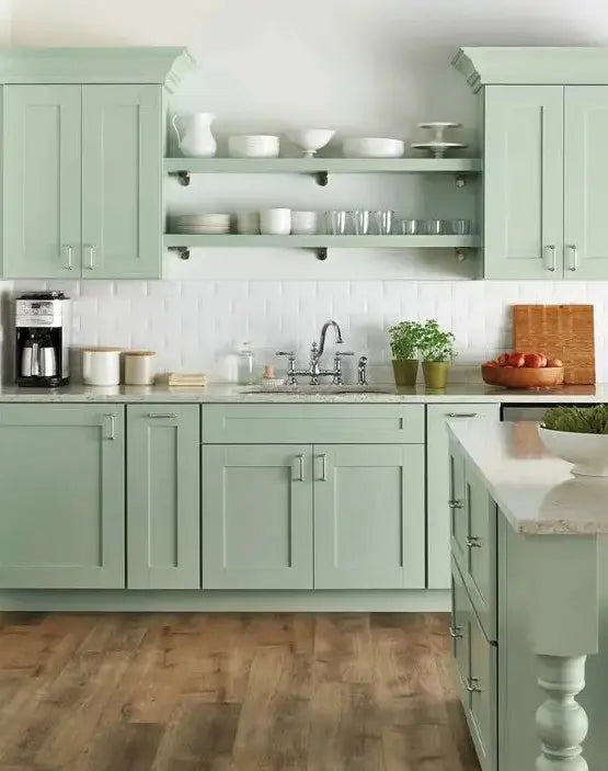 Jade Green Shaker Base Cabinet Double Door Full Height