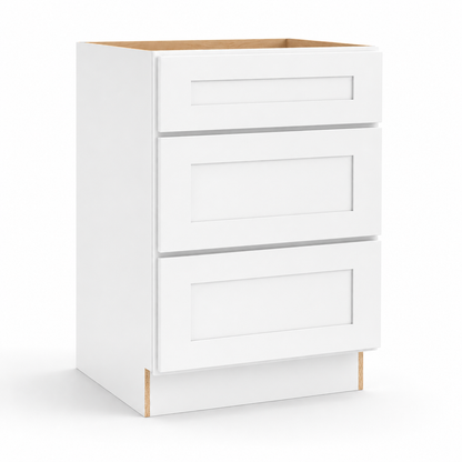 White Shaker Three Drawer Base Cabinet