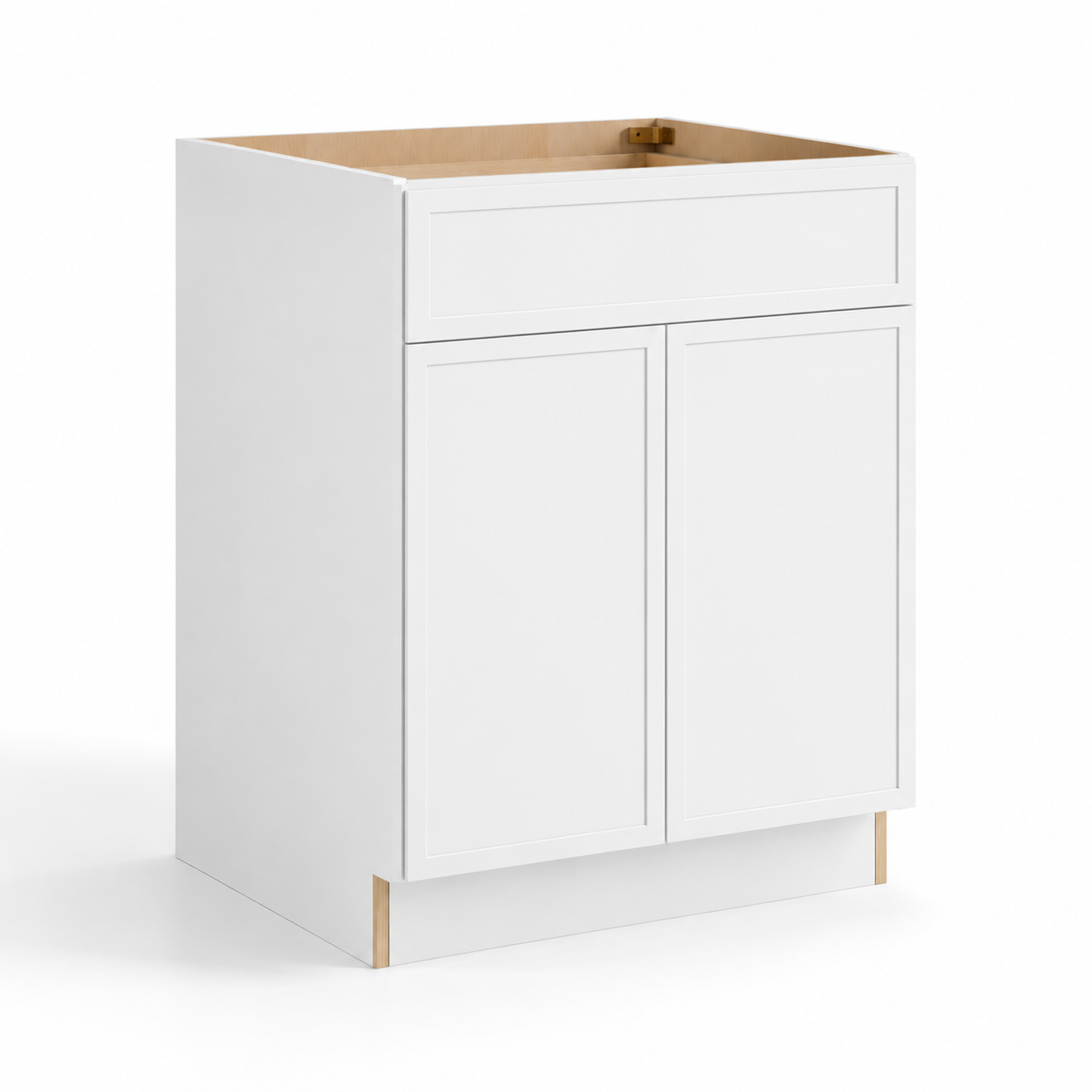White Slim Shaker 24"D Base Cabinet with Double Doors & Single Drawer