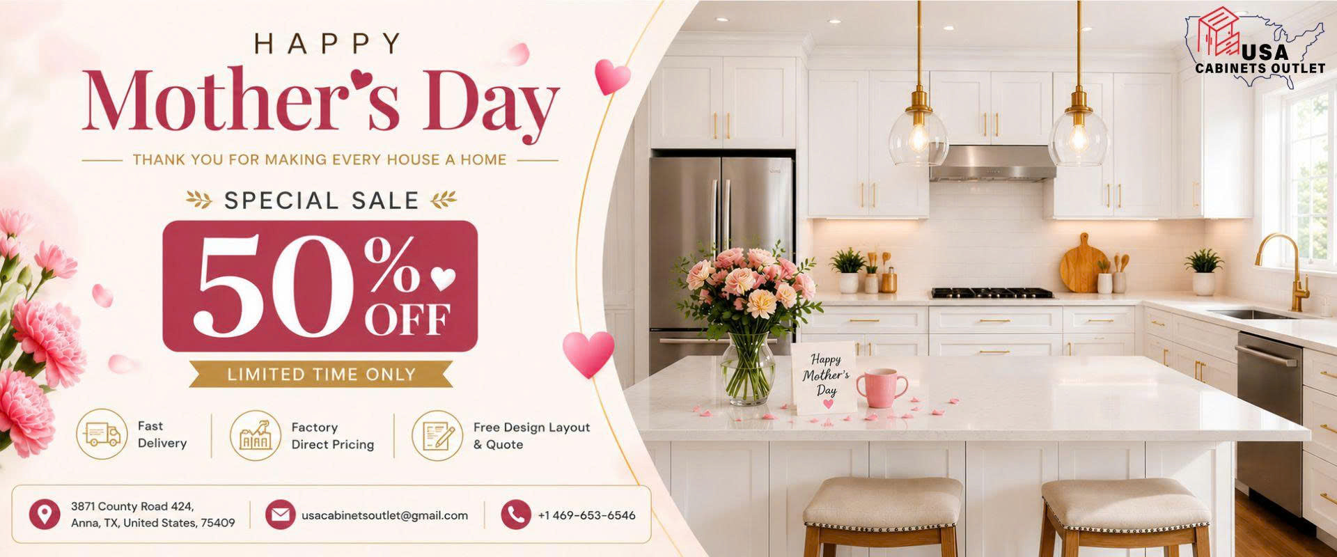 Upgrade your kitchen for less with <strong>USA Cabinets Outlet</strong> — Earth Day savings won’t last long!