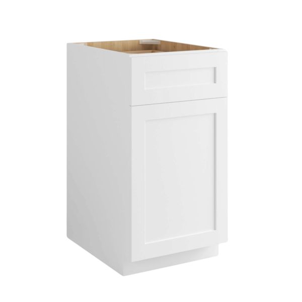 White kitchen cabinet with wooden top on a white background ( USA Cabinets Outlet )