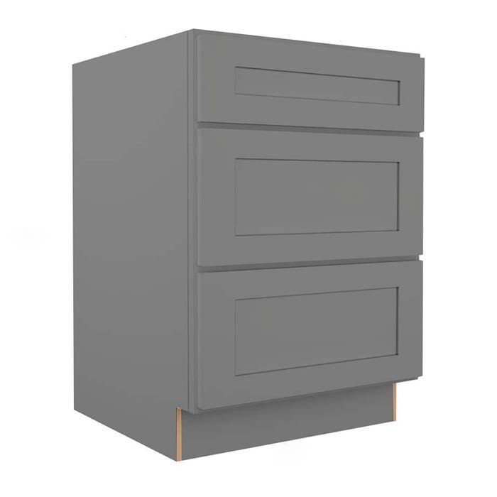 Gray Shaker Vanity Three Drawer Base Cabinet