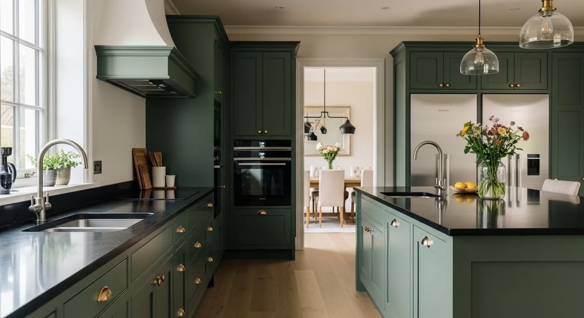 Green Shaker Base Cabinet Double Doors Full Height