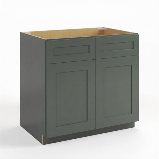 Green Shaker Base Cabinet with Double Doors & Double Drawers