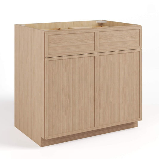 Slim Natural Oak Shaker Sink Base Cabinet – 2 Doors &  2 False Drawer