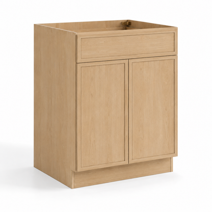 Natural Oak Slim Shaker  24"D Base Cabinet with Double Doors and Single Drawer