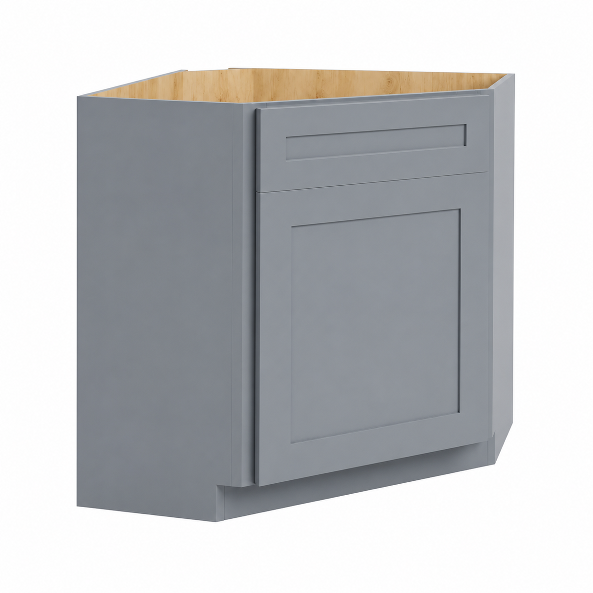 Gray Shaker Corner Sink Base Cabinet with False Drawer
