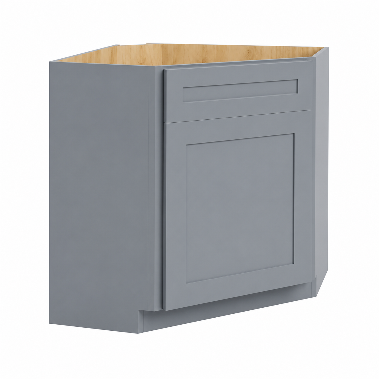Gray Shaker Corner Sink Base Cabinet with False Drawer
