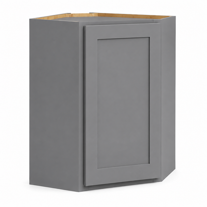 Gray Shaker Wall Diagonal Corner Cabinet – 27"W × 12"D