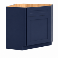 Navy Blue Shaker Corner Sink Base Cabinet with False Drawer