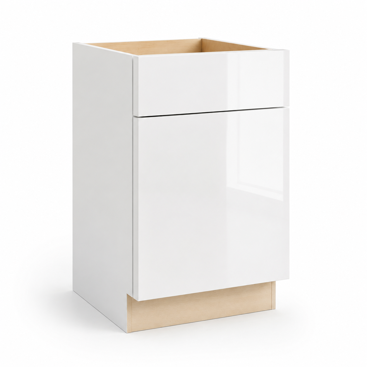 Gloss white cabinet 2-drawer base ,  on a white background. ( USA Cabinets Outlet )