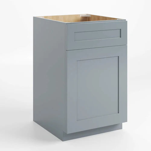 Gray kitchen cabinet with a wooden top on a white background ( USA Cabinets Outlet )