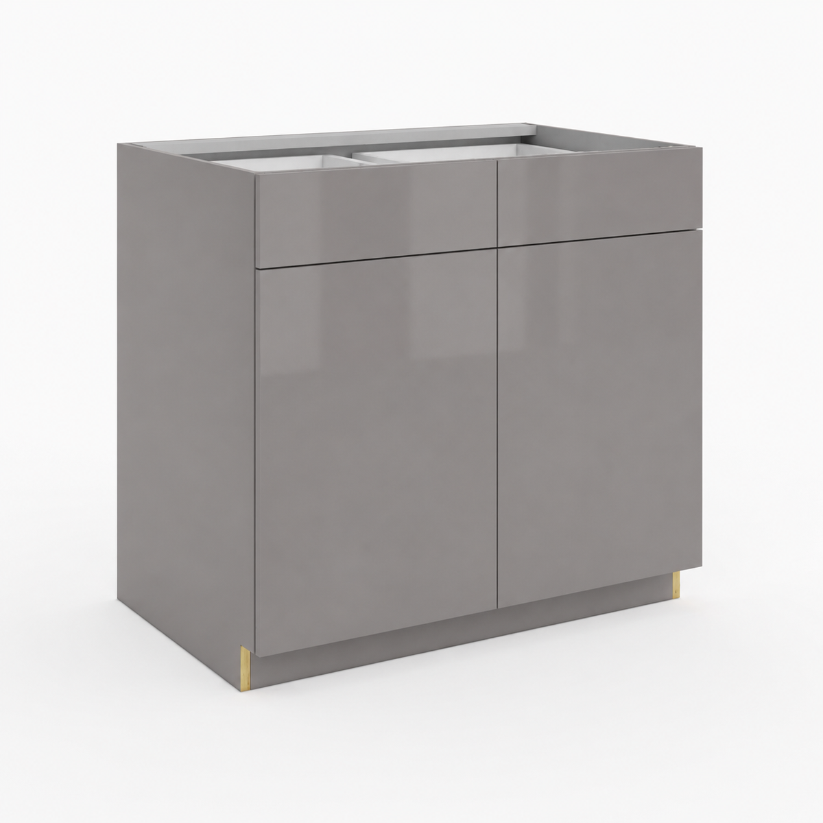 High Gloss Gray Double Drawers Vanity Sink Base Cabinet