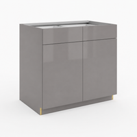 High Gloss Gray Double Drawers Vanity Sink Base Cabinet