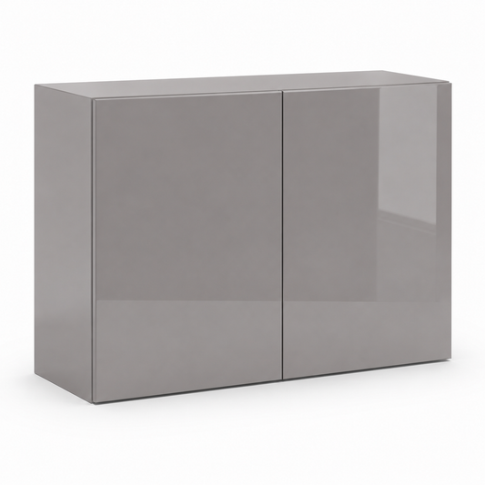 Gray high-gloss sideboard with two doors on a white background|USA Cabinets Outlet |