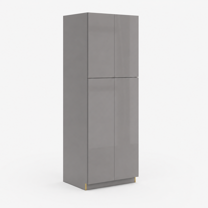 High Gloss Gray 24"W Utility Pantry Cabinet with 4 Doors