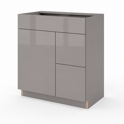 High Gloss Gray 30"W Vanity Combo Base Cabinet