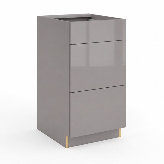 Gray cabinet with three drawers on a white background|USA Cabinets Outlet |