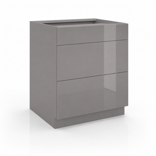 High Gloss Gray Three Drawer Base Cabinet