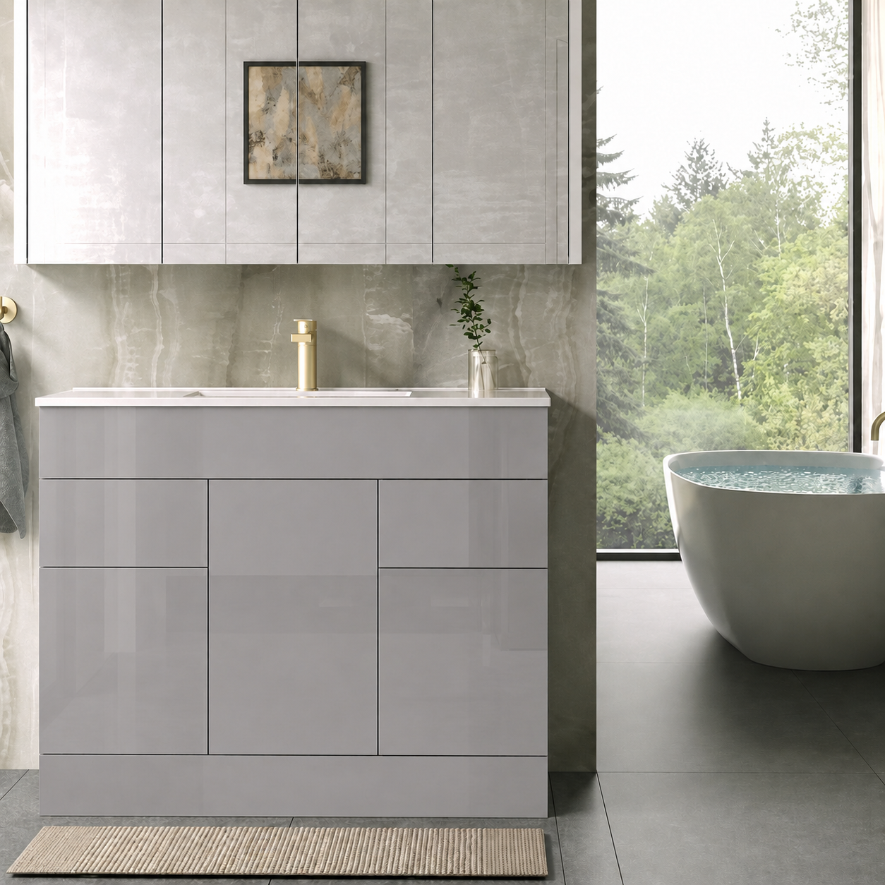 High Gloss Gray 30"W Vanity Combo Base Cabinet
