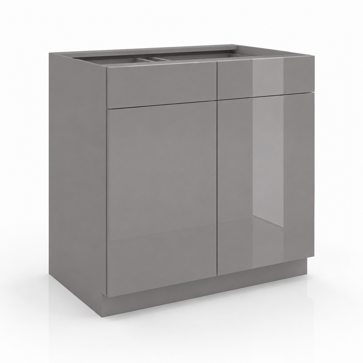 High Gloss Gray Sink Base Cabinet – 2 Doors &  2 False Drawer