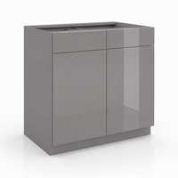 High Gloss Gray Sink Base Cabinet – 2 Doors &  2 False Drawer