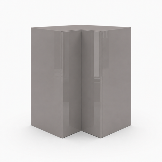 Two gray corner cabinets on a white background|USA Cabinets Outlet |