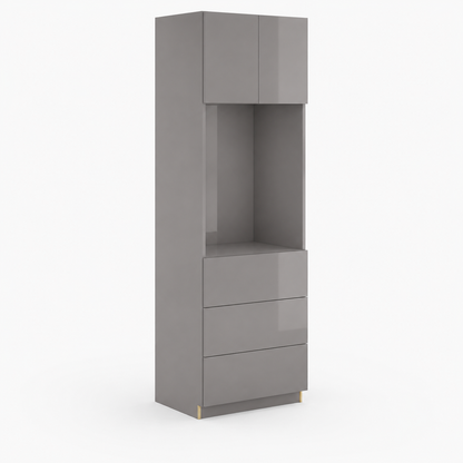 High Gloss Gray 30″ W Double Door Oven Pantry Cabinet with Three Drawers