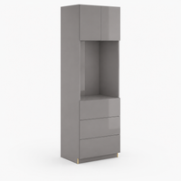 High Gloss Gray 33″ W Double Door Oven Pantry Cabinet with Three Drawers