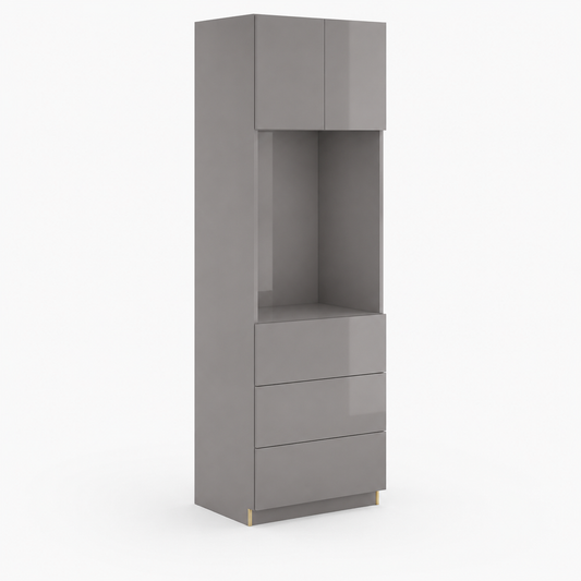 Gray high-gloss cabinet with three drawers on a white background|USA Cabinets Outlet |