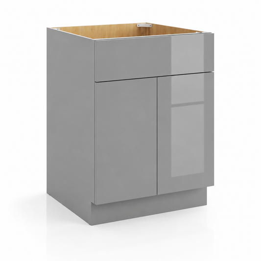 High Gloss Gray 24"D Base Cabinet with Double Doors & Single Drawer