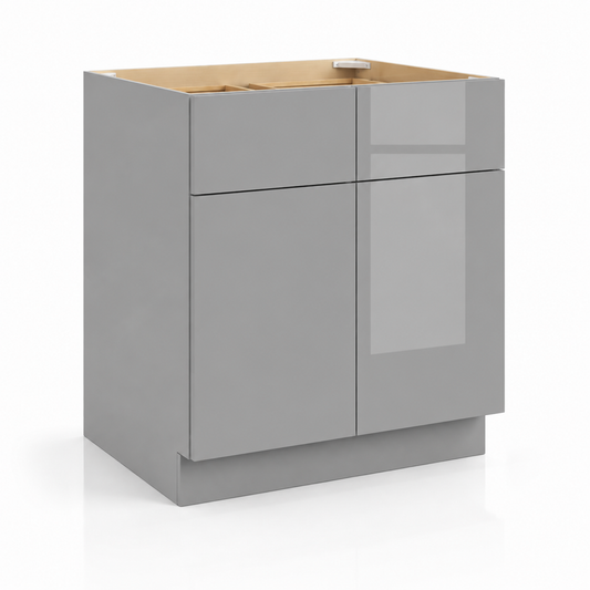 High Gloss Gray 24"D Base Cabinet with 2 Doors & 2 Drawers
