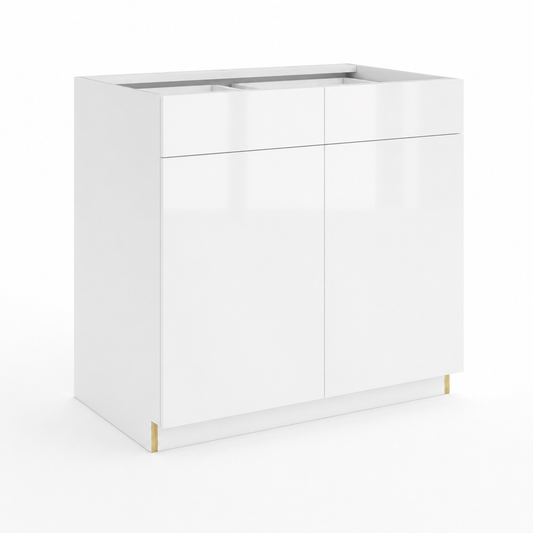 White cabinet with gold feet on a white background |USA Cabinets Outlet |