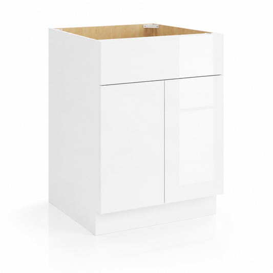 High Gloss White 24"D Base Cabinet with Double Doors & Single Drawer