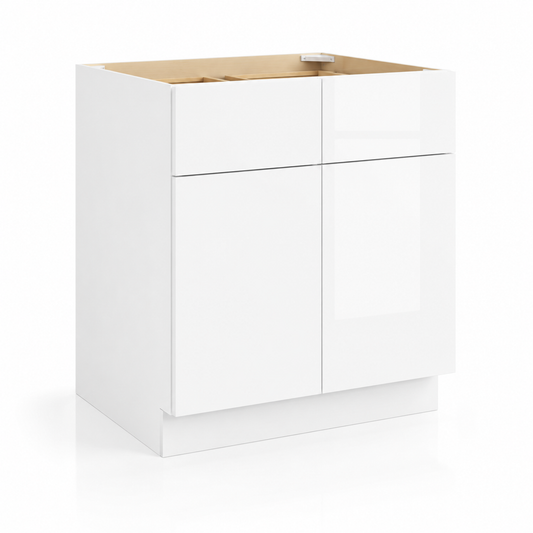 High Gloss White 24"D  Base Cabinet with 2 Doors & 2 Drawers