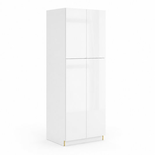 High Gloss White 30"W Utility Pantry Cabinet with 4 Doors